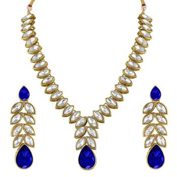 traditional blue stone studded necklace jewellery set with dangle earrings 3