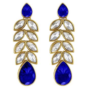 traditional blue stone studded necklace jewellery set with dangle earrings 4