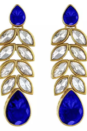 traditional blue stone studded necklace jewellery set with dangle earrings