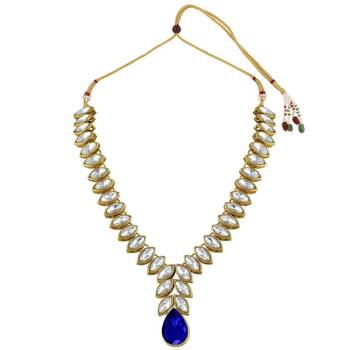 traditional blue stone studded necklace jewellery set with dangle earrings 5