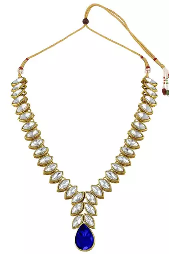 traditional blue stone studded necklace jewellery set with dangle earrings