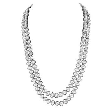 silver plated traditional 2 layered long kundan studded necklace jewellery set 4