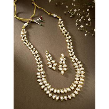 traditional 2 layered long kundan studded necklace jewellery set with earrings 1