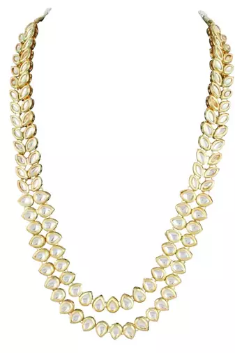 traditional 2 layered long kundan studded necklace jewellery set with earrings