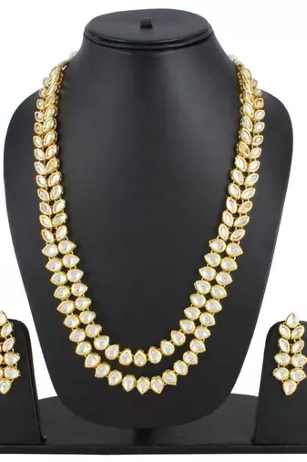 traditional 2 layered long kundan studded necklace jewellery set with earrings