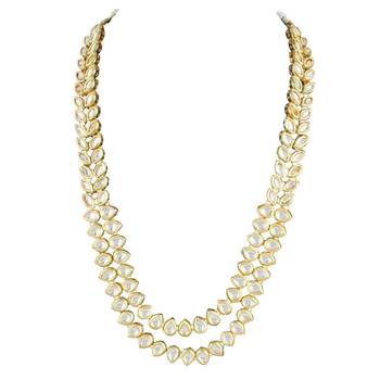 traditional 2 layered long kundan studded necklace jewellery set with earrings 5