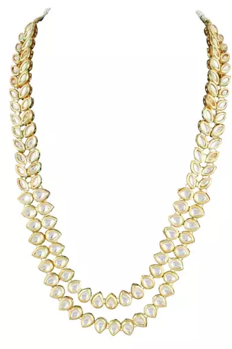 traditional 2 layered long kundan studded necklace jewellery set with earrings