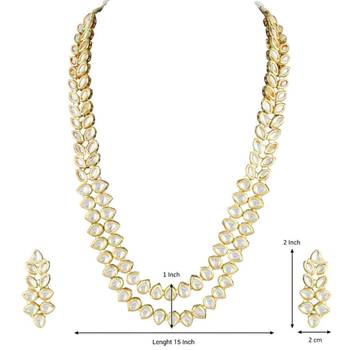 traditional 2 layered long kundan studded necklace jewellery set with earrings 6