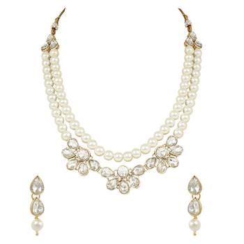 traditional kundan & pearls necklace jewellery set with earrings 1