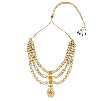 traditional kundan necklace jewellery set with earrings & maang tikka for women and girls  3