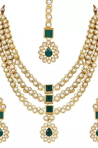 traditional kundan necklace jewellery set with earrings & maang tikka