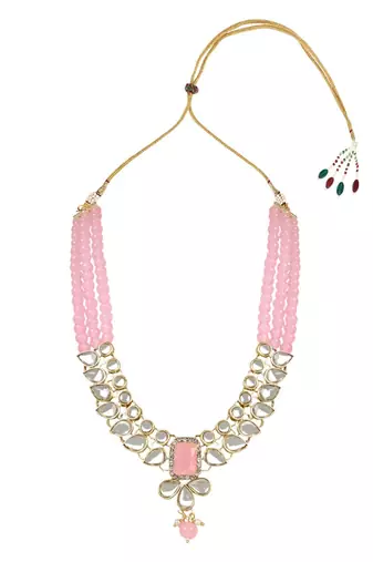 traditional white kundan studded multi layered pearl necklace jewellery set with dangle earrings