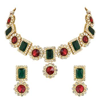traditional stone studded necklace jewellery set 4