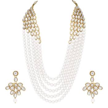 wedding collection 5 layer faux mother-of-pearl and kundan rani haar necklace jewellery set 1