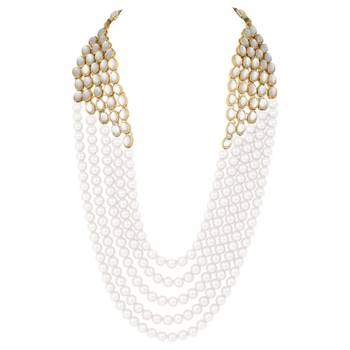 wedding collection 5 layer faux mother-of-pearl and kundan rani haar necklace jewellery set 2