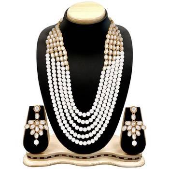 wedding collection 5 layer faux mother-of-pearl and kundan rani haar necklace jewellery set 5