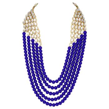 wedding collection 5 layer faux mother-of-pearl and kundan rani haar necklace jewellery set with earrings 2