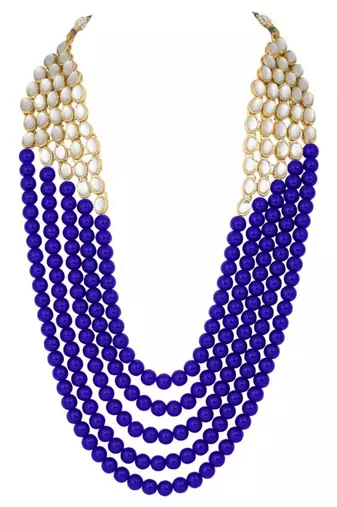 wedding collection 5 layer faux mother-of-pearl and kundan rani haar necklace jewellery set with earrings