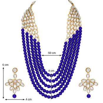 wedding collection 5 layer faux mother-of-pearl and kundan rani haar necklace jewellery set with earrings 5