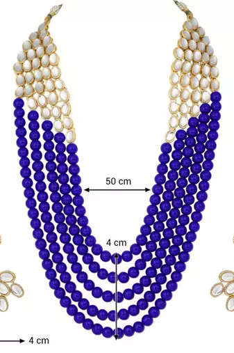 wedding collection 5 layer faux mother-of-pearl and kundan rani haar necklace jewellery set with earrings