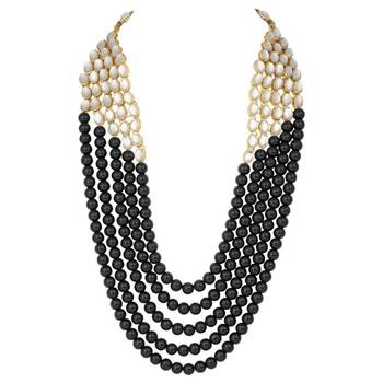 wedding collection 5 layer faux mother-of-pearl and kundan rani haar necklace jewellery set with earrings 1