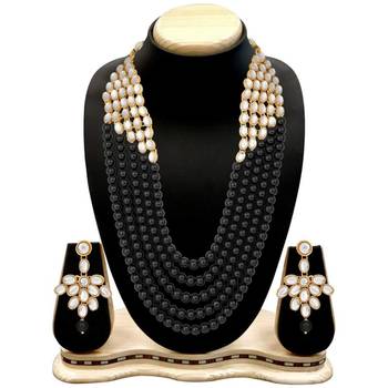wedding collection 5 layer faux mother-of-pearl and kundan rani haar necklace jewellery set with earrings 3