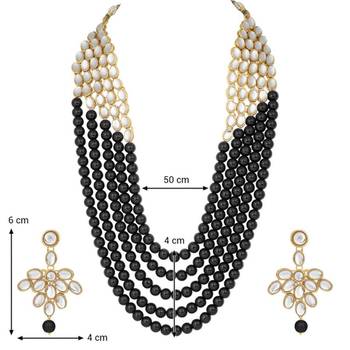 wedding collection 5 layer faux mother-of-pearl and kundan rani haar necklace jewellery set with earrings 4