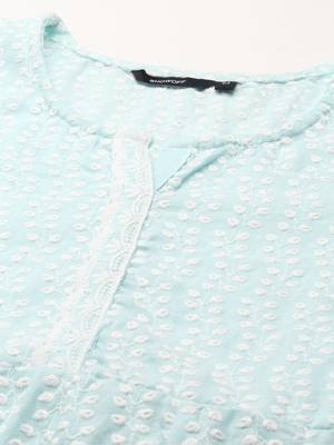 women's scoop neck woven design blue anarkali kurta and trouser with dupatta 2