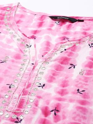 women's scoop neck abstract shibori pink straight kurta and trouser with dupatta 2