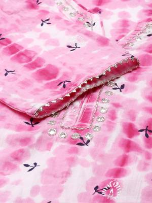 women's scoop neck abstract shibori pink straight kurta and trouser with dupatta 3