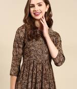 women's round neck floral batik taupe anarkali kurta and trouser