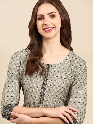 women's round neck ethnic motifs ajrakh taupe anarkali kurta and trouser 1