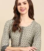 women's round neck ethnic motifs ajrakh taupe anarkali kurta and trouser