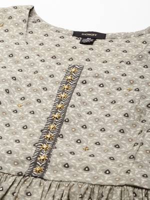 women's round neck ethnic motifs ajrakh taupe anarkali kurta and trouser 3