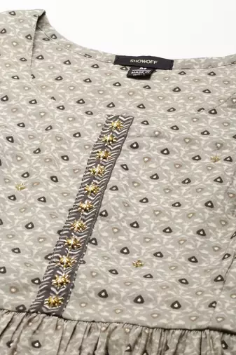 women's round neck ethnic motifs ajrakh taupe anarkali kurta and trouser