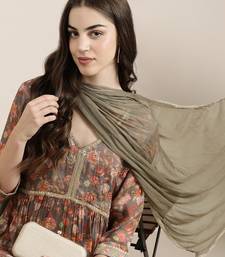 women's v-neck floral taupe a-line kurti and sharara with dupatta