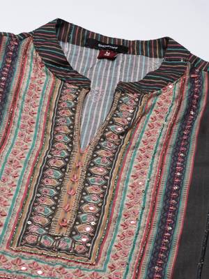 women's mandarin collar floral taupe straight kurta and trouser with dupatta 3