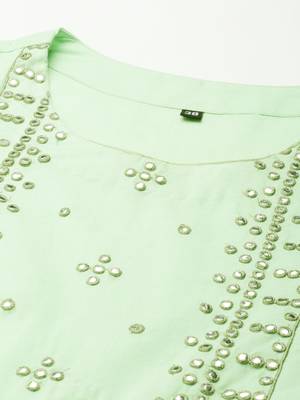 women's round neck solid green anarkali kurta and trouser with dupatta 3