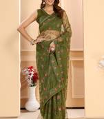Patlani Style Beautiful Embroidered Bollywood Net Ruffle Work Saree With Unstitched Blouse.