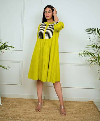 Green cotton stripes dress 1
