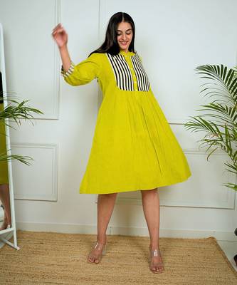 Green cotton stripes dress 2