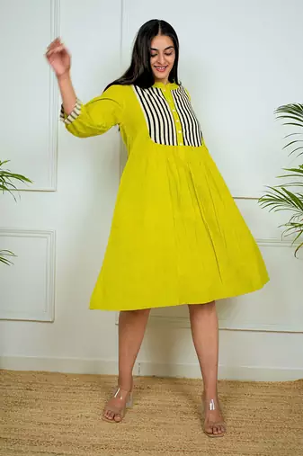 Green cotton stripes dress