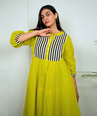 Green cotton stripes dress 3