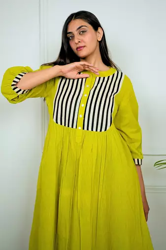 Green cotton stripes dress