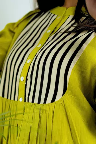 Green cotton stripes dress
