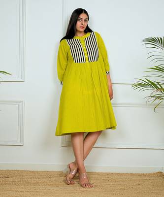 Green cotton stripes dress 5
