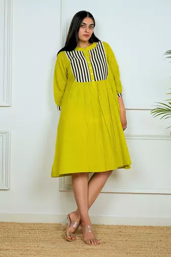 Green cotton stripes dress