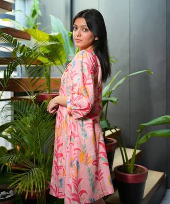 Pink cotton floral printed dress 2