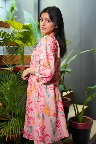 Pink cotton floral printed dress