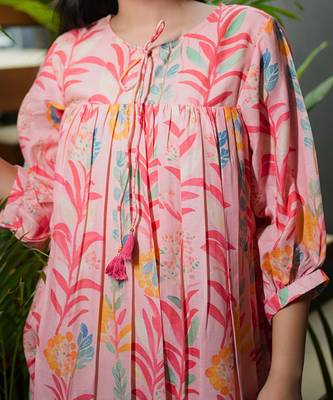 Pink cotton floral printed dress 3